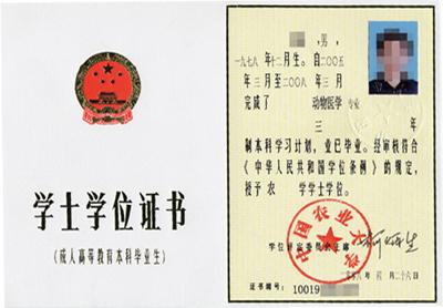 中国农业大学现代远程教育学士学位证书样本